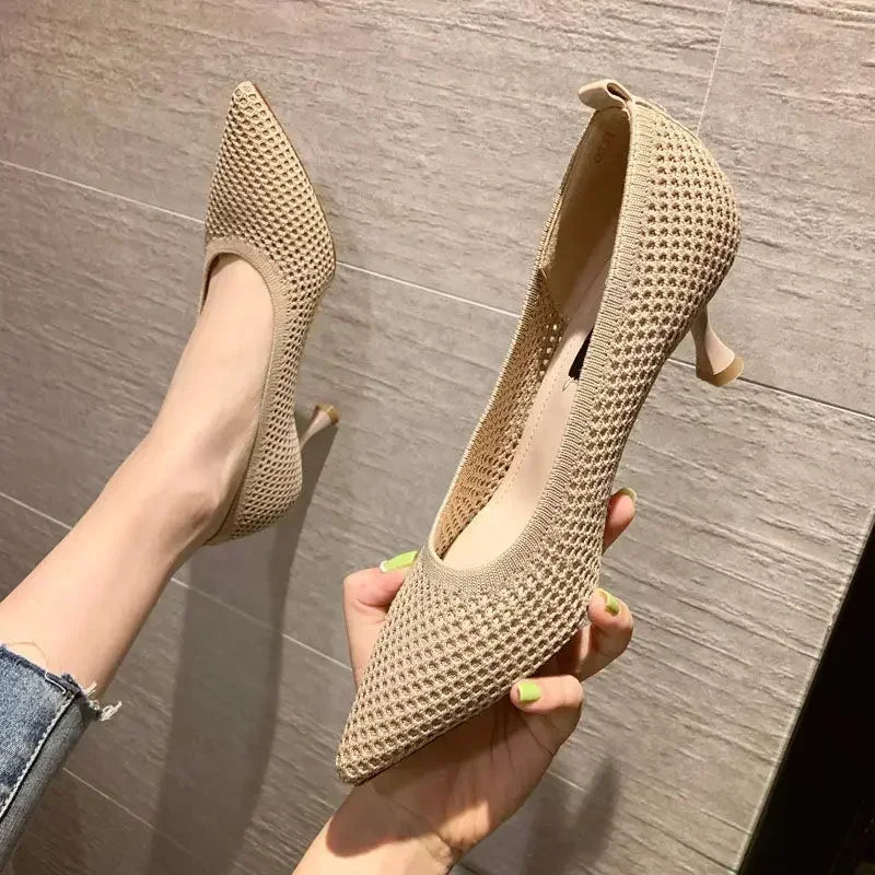 النساء مضخات الصيف مريحة ل شبكة تنفس النساء أحذية مثلث الكعب حزب خنجر مثير واحدة أحذية عالية الكعب نمط