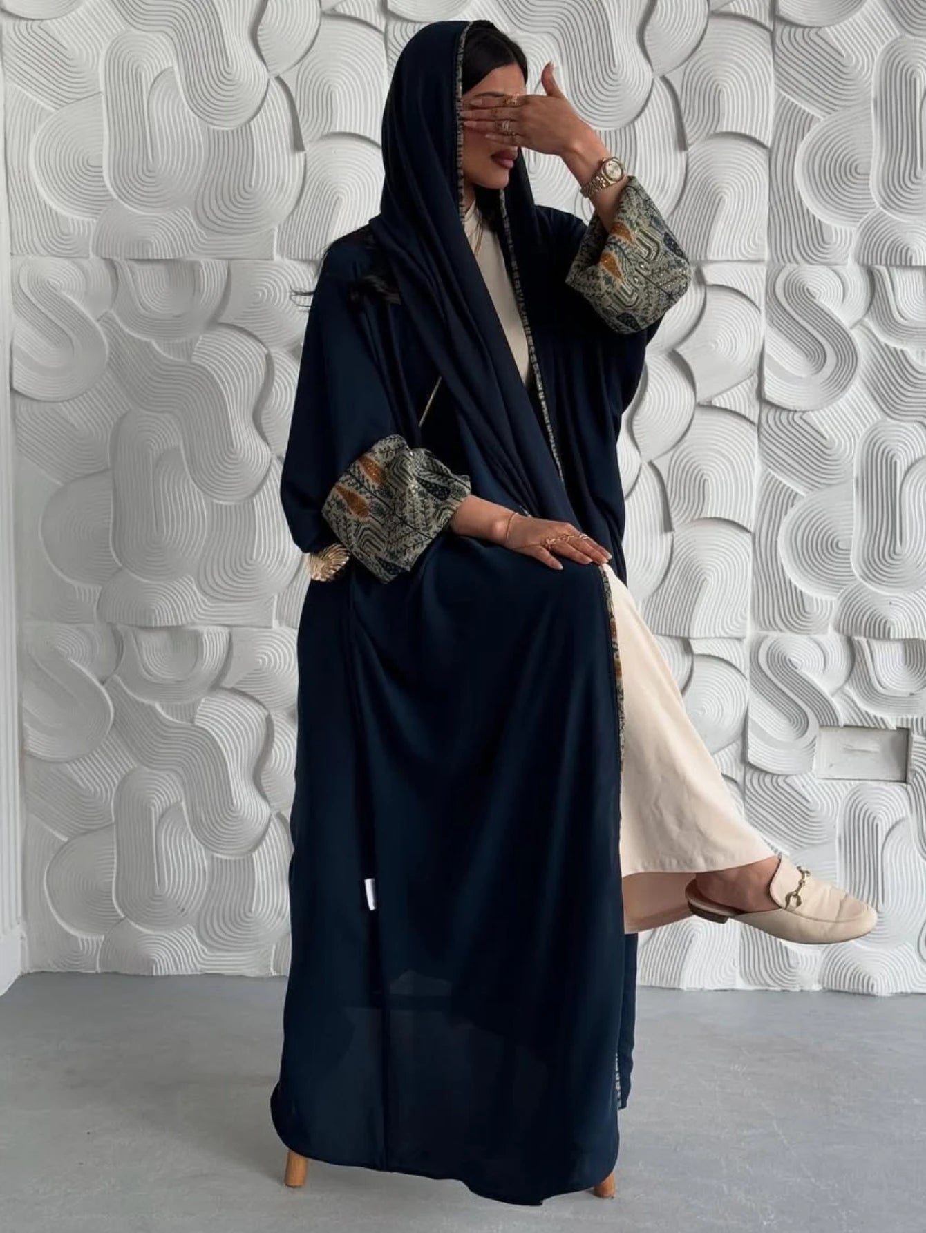 عباءات نسائية إسلامية للشرق الأوسط مع حجاب قطعتين، فساتين كاجوال طويلة، جلباب عربي بأكمام كاملة وفتحة أمامية