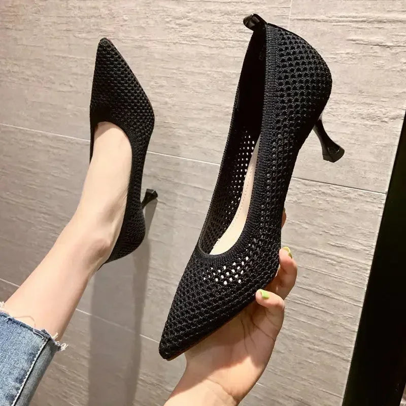 النساء مضخات الصيف مريحة ل شبكة تنفس النساء أحذية مثلث الكعب حزب خنجر مثير واحدة أحذية عالية الكعب نمط